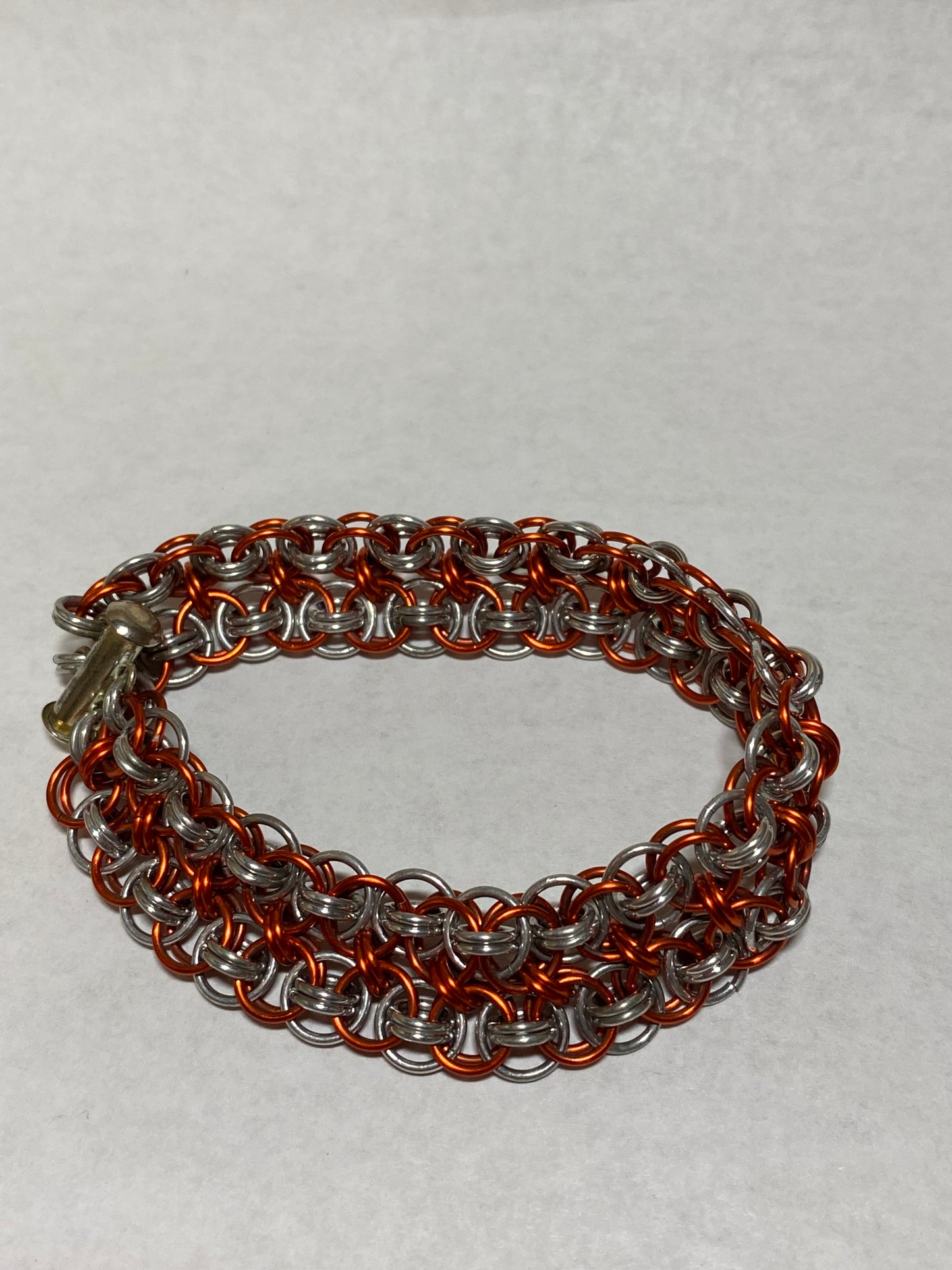 Orange and Silver Handcrafted Chain Bracelet, 8 Inches Long, Lightweight