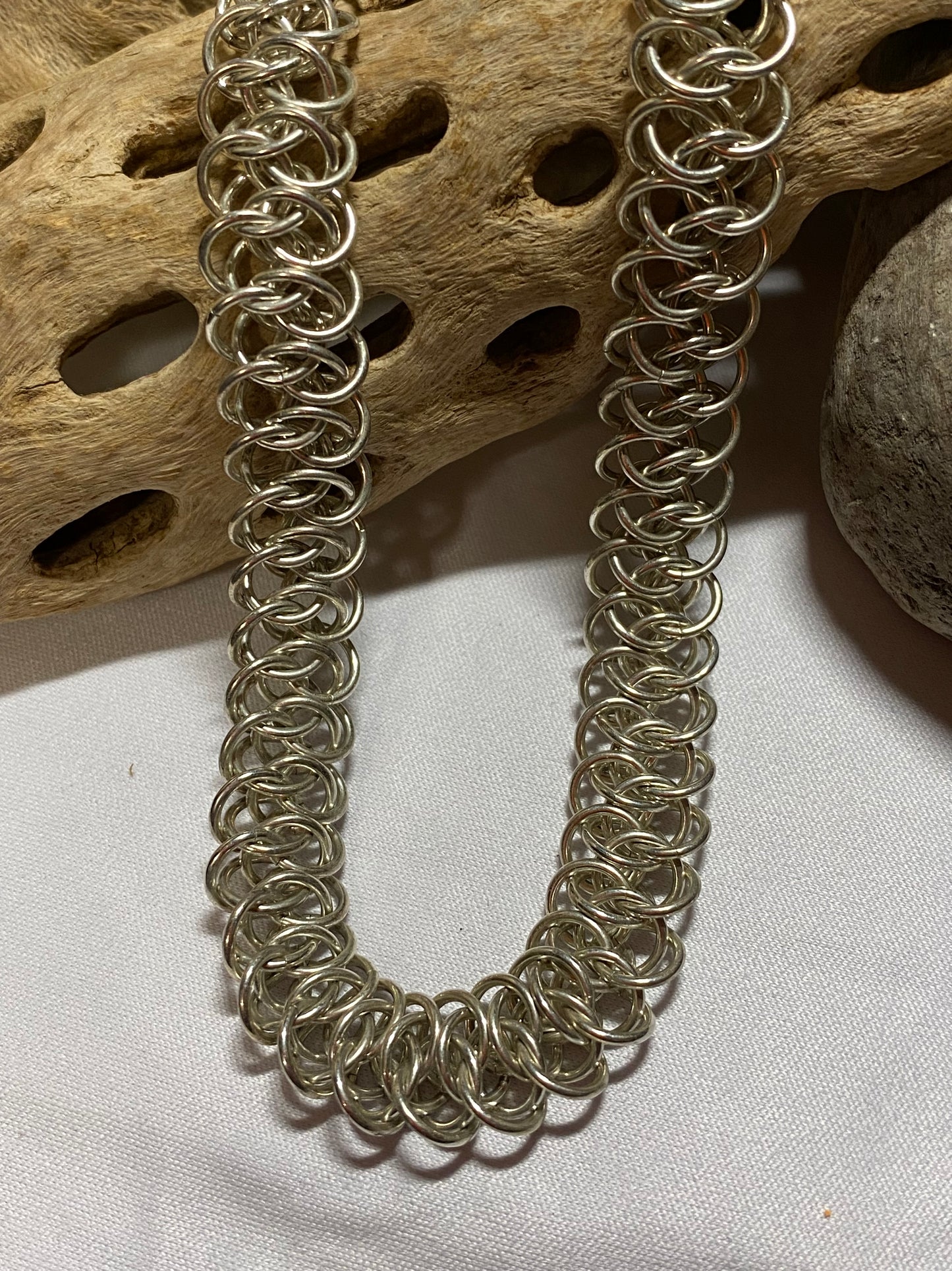 Custom Handcrafted Necklace in Solid Sterling Silver, 2 Oz, 18 Inches Long, 1/2 Inch Wide
