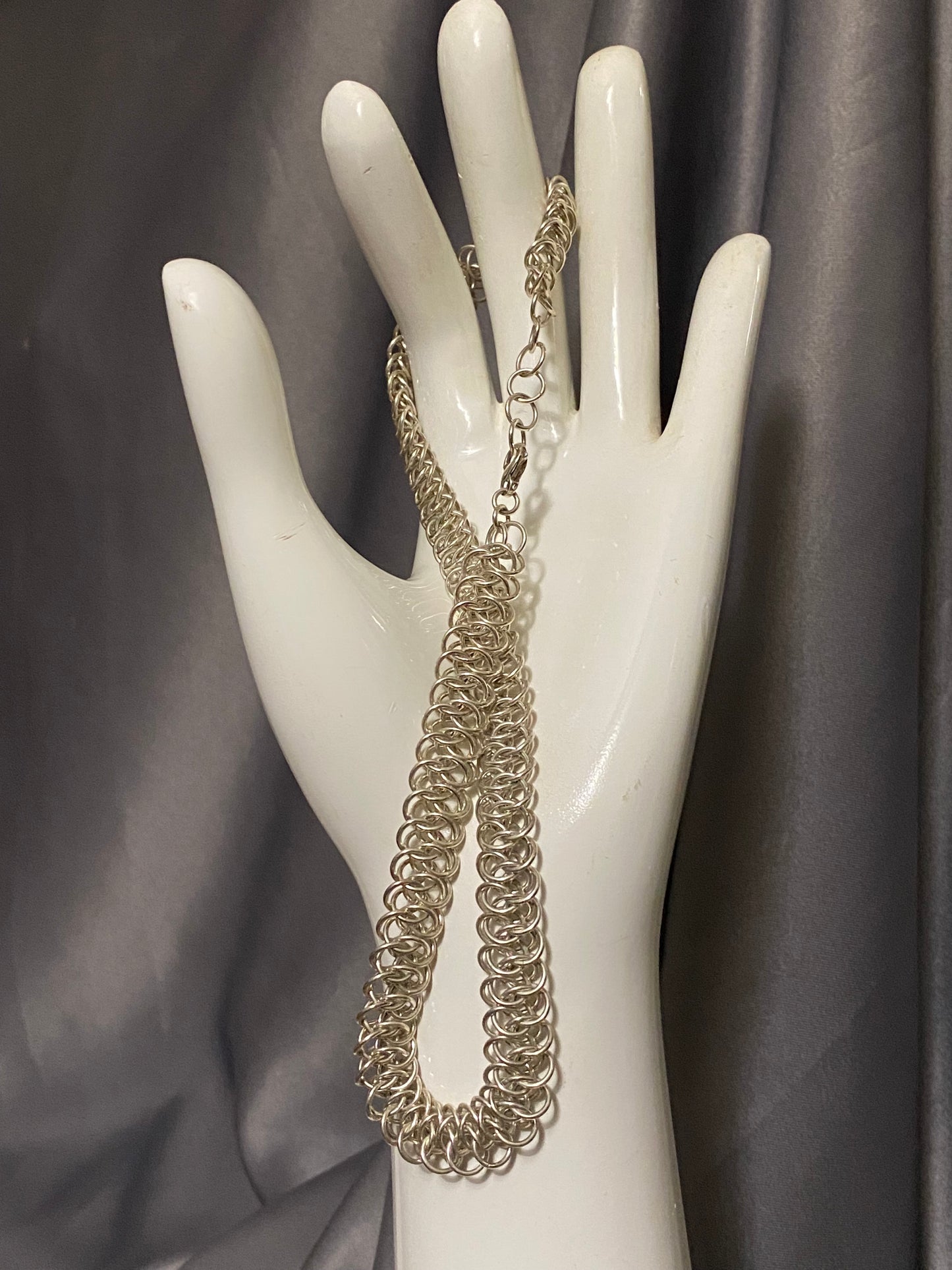 Custom Handcrafted Necklace in Solid Sterling Silver, 2 Oz, 18 Inches Long, 1/2 Inch Wide