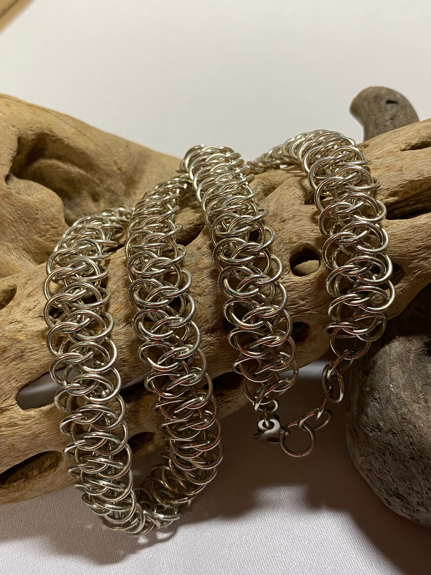 Custom Handcrafted Necklace in Solid Sterling Silver, 2 Oz, 18 Inches Long, 1/2 Inch Wide