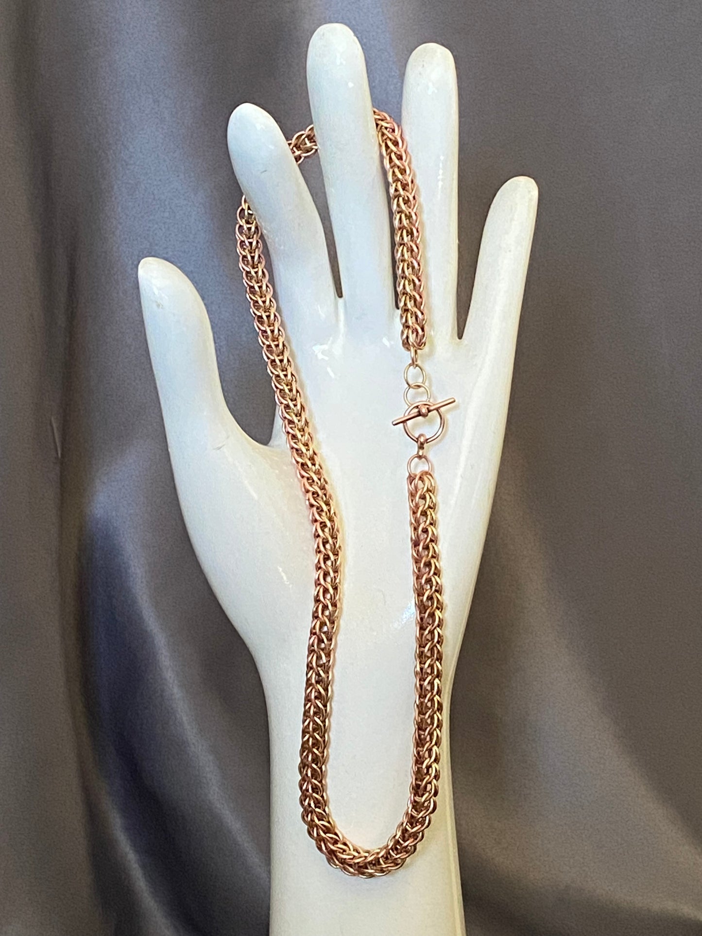 Sterling Silver and Brass Patterned JPL Choker with Decorative Toggle Clasp 17 Inches