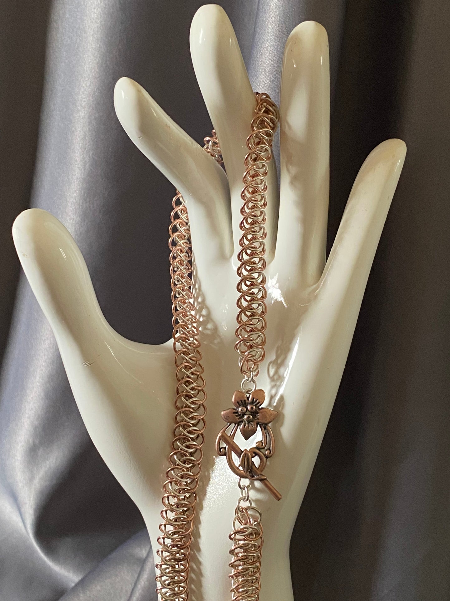 Sterling Silver and Copper Handwoven Arkham Chain Necklace, 19 Inches