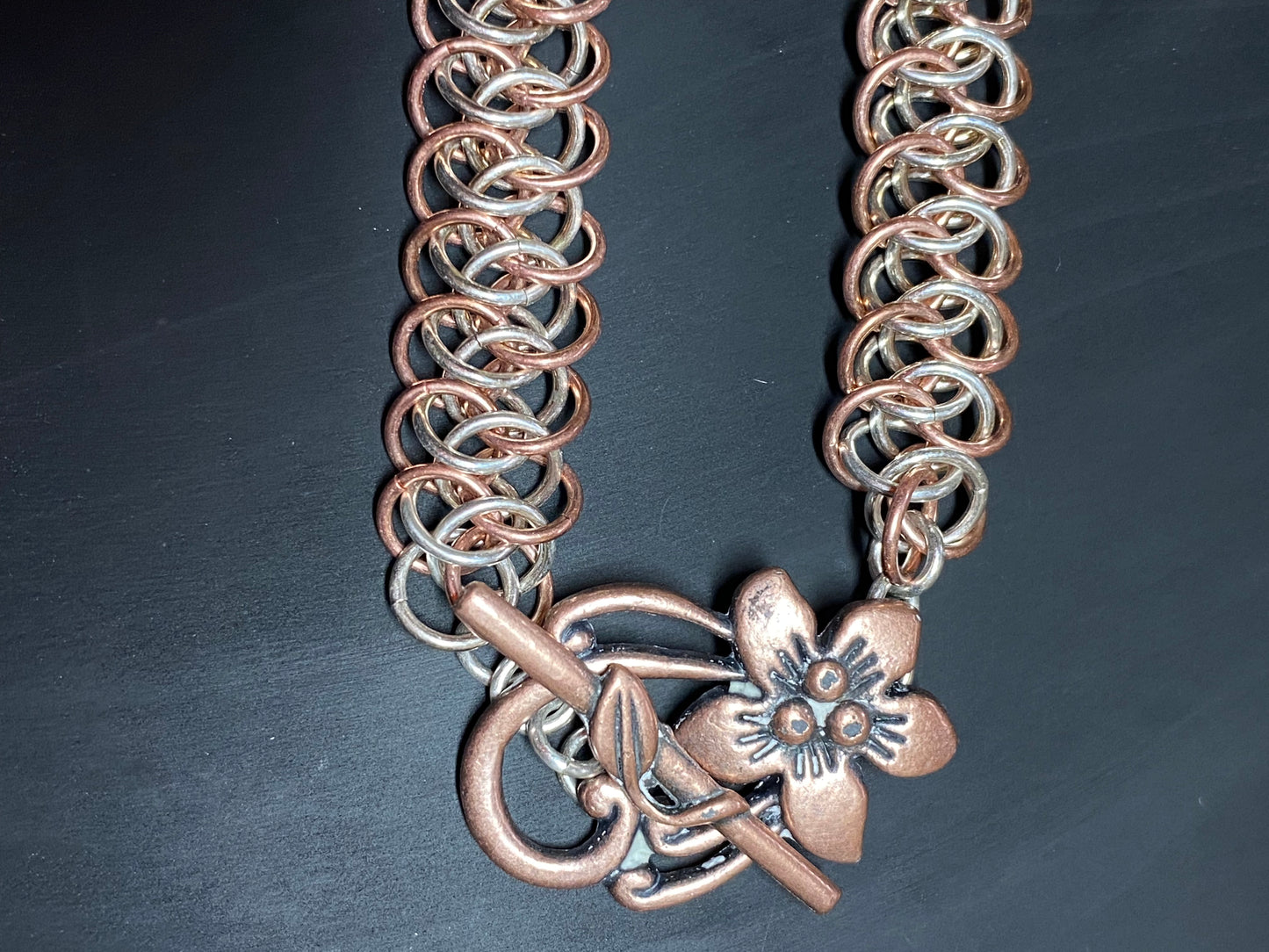 Sterling Silver and Copper Handwoven Arkham Chain Necklace, 19 Inches