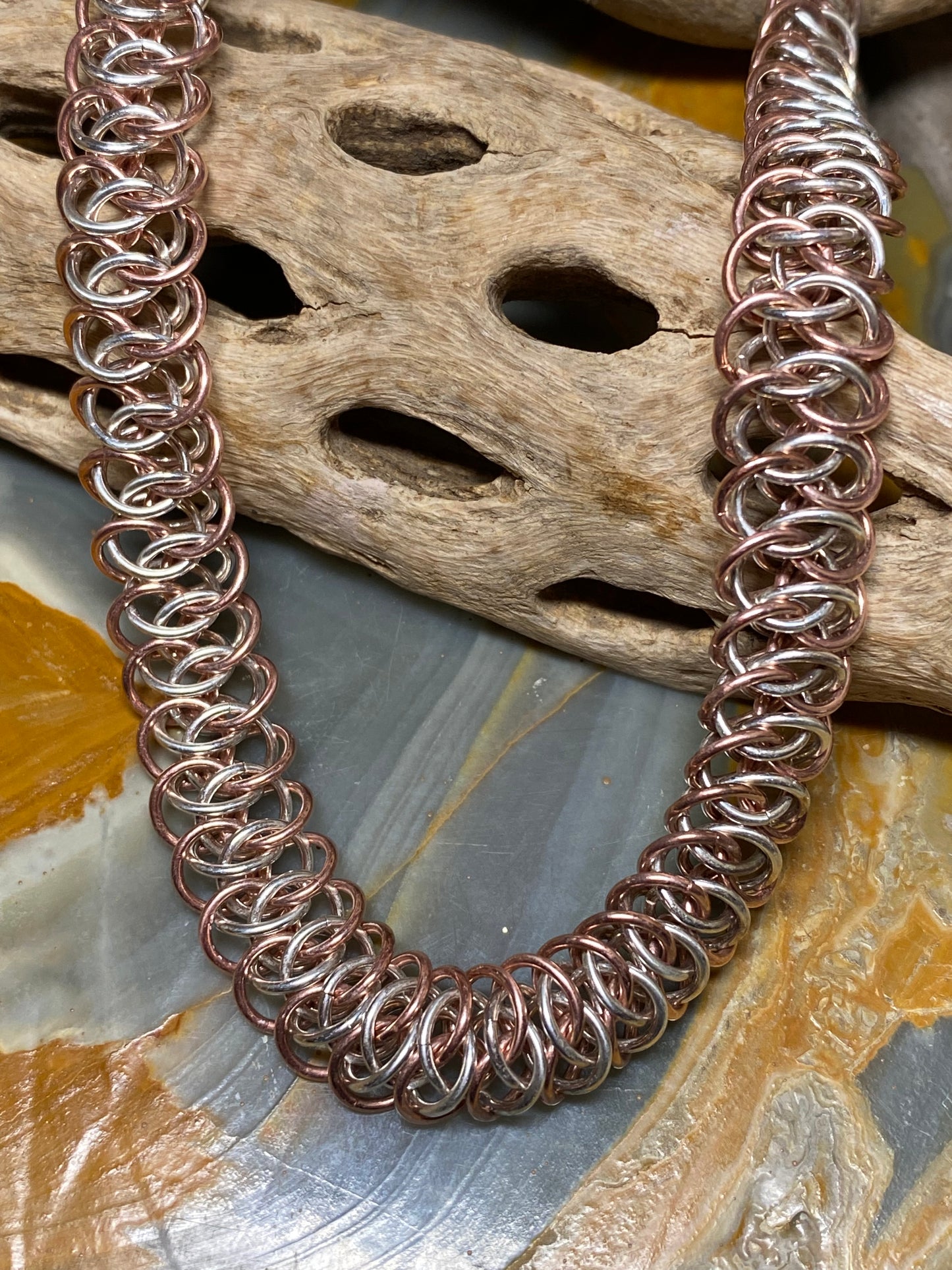 Sterling Silver and Copper Handwoven Arkham Chain Necklace, 19 Inches