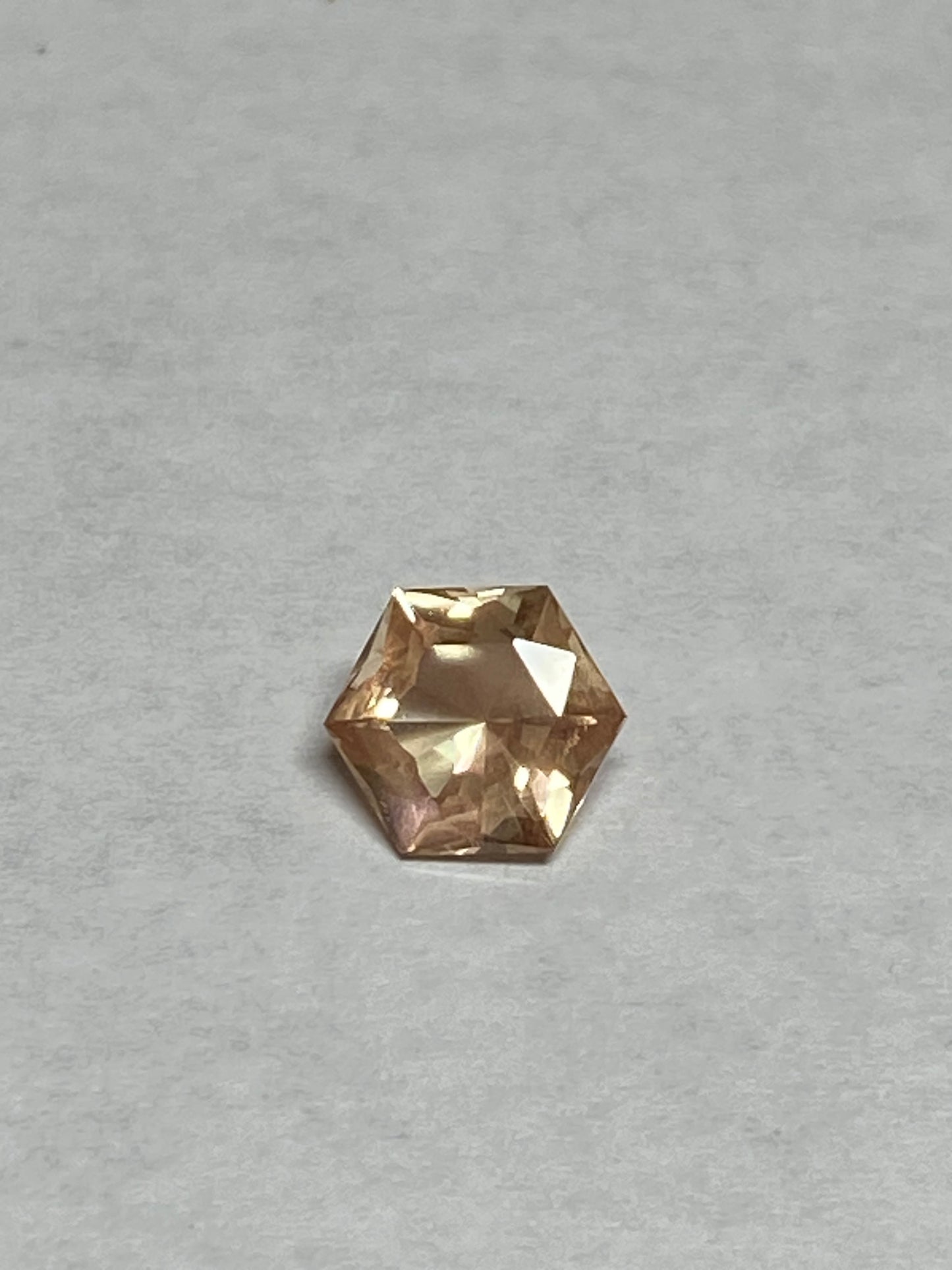 Pink Oregon Sunstone with Schiller, Faceted Hexagon Gemstone, 1.1 Carat, 6.7 MM