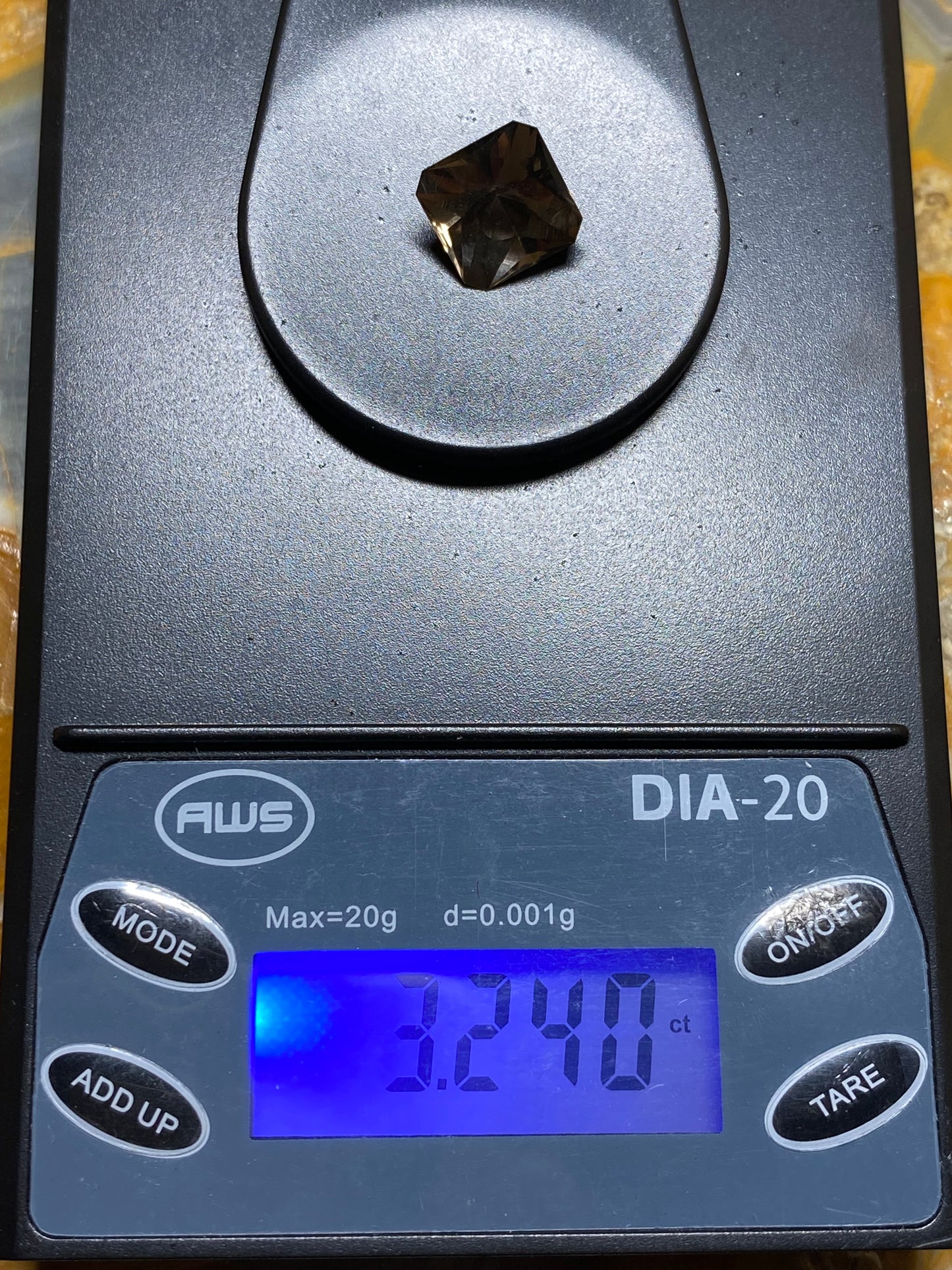 Smokey Quartz, Facated Gemstone, Cut Corner Square, 9.4 MM, 3.2 Carat
