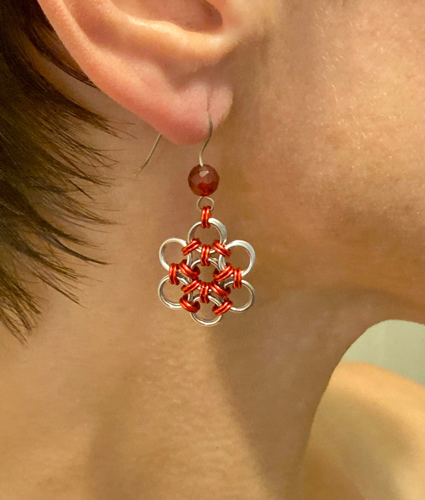 Flower Dangle Earrings with Carnelian Accent Stones