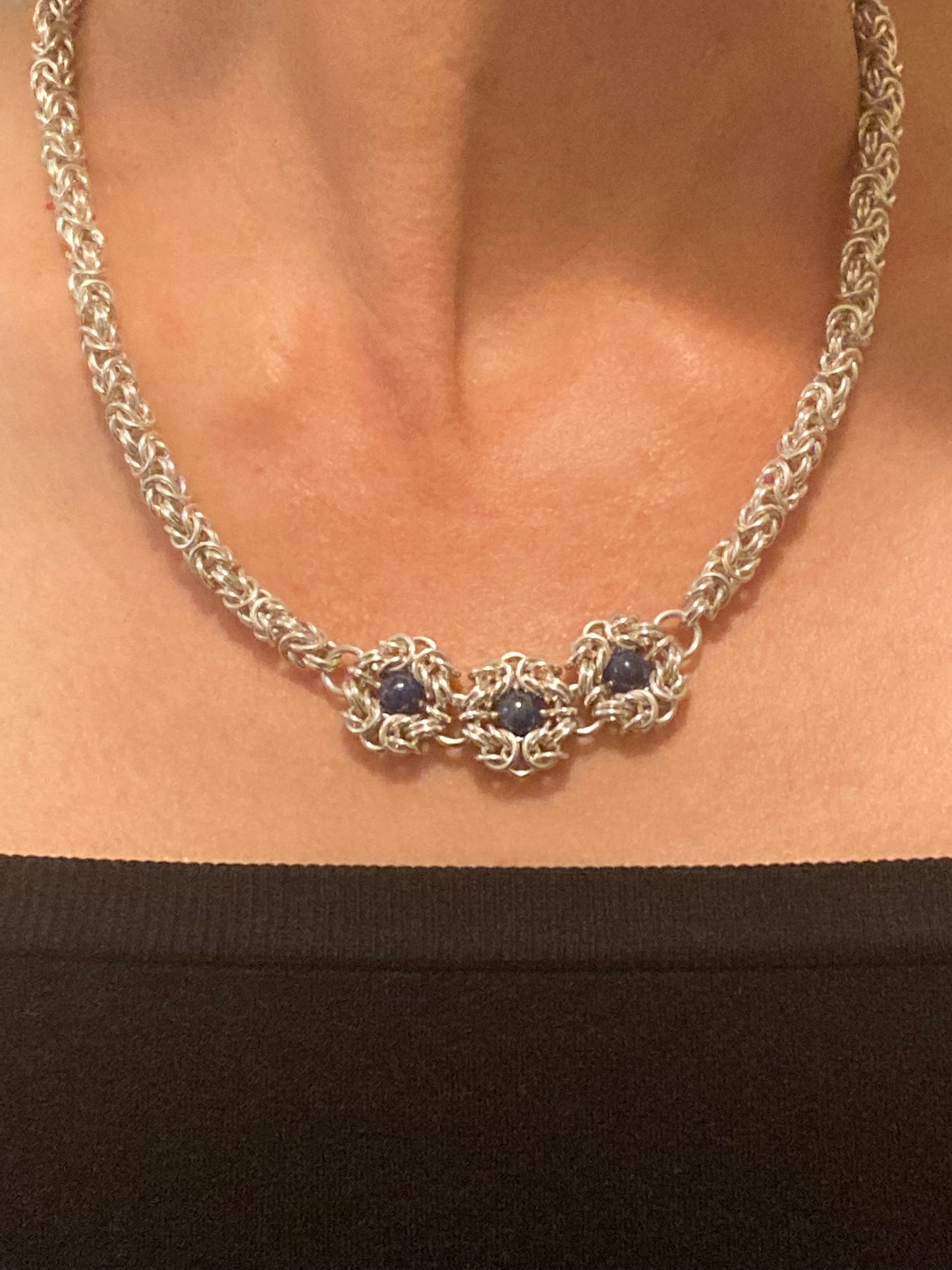 Sterling Silver and Lapis Lazuli Necklace 18.5 Inches