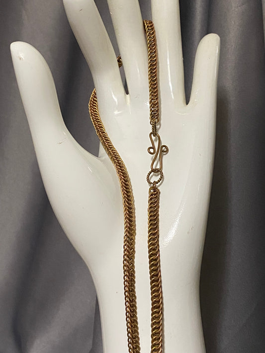Handcrafted X Weave Chain Necklace, Brass and Bronze, 18 1/2 Inches
