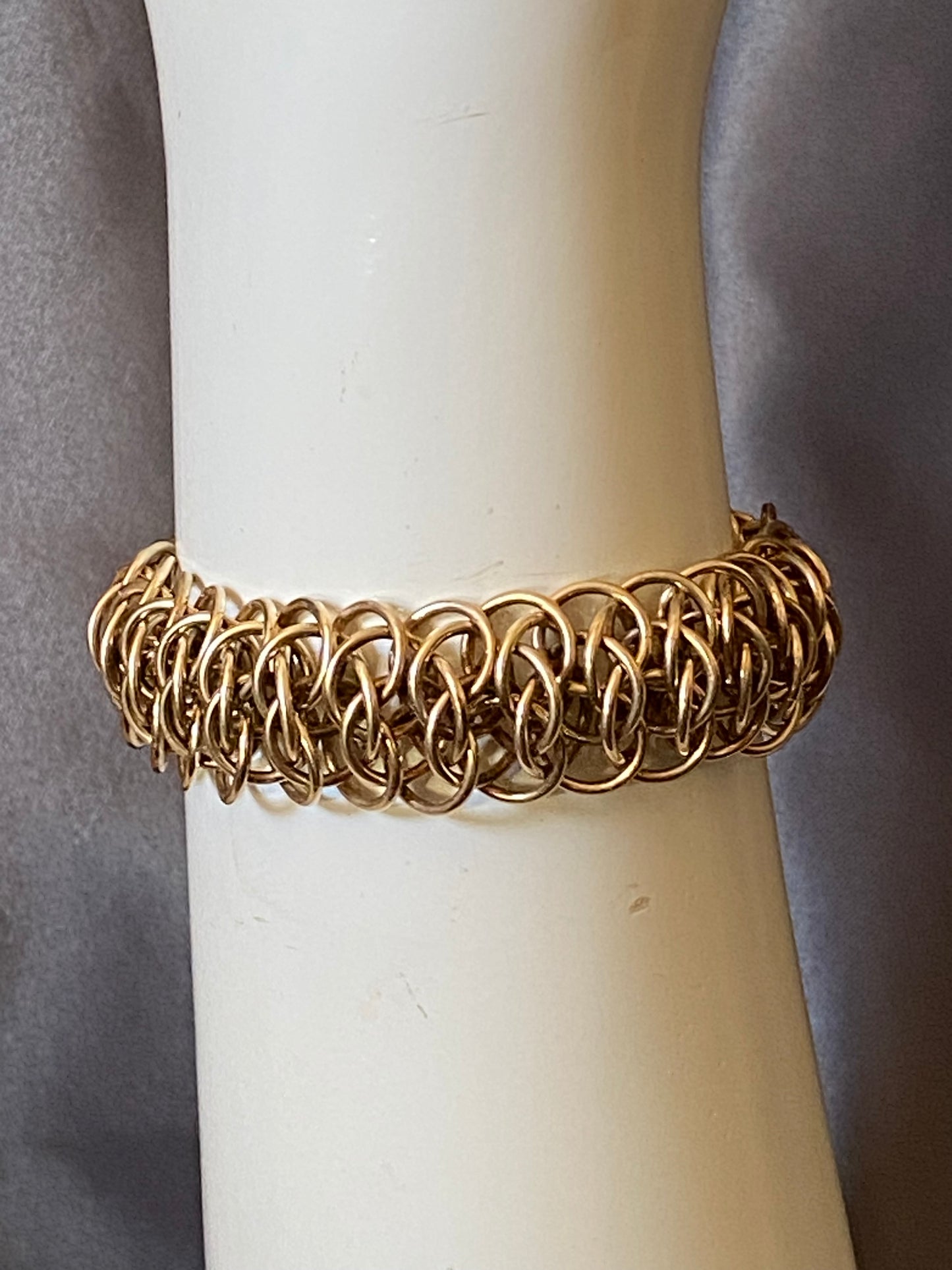 Brass Chain Bracelet with Slide Clasp, Handwoven Chain, 7 1/2 Inches Long