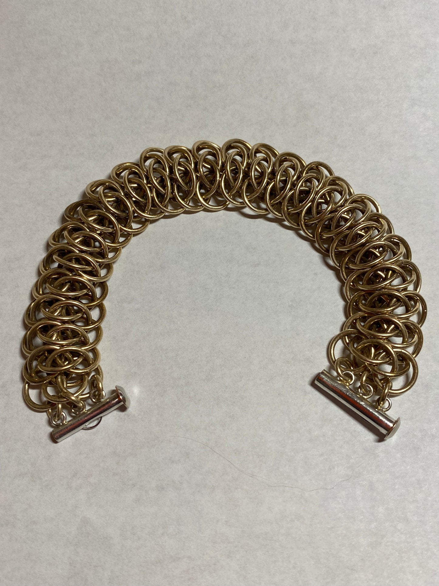 Brass Chain Bracelet with Slide Clasp, Handwoven Chain, 7 1/2 Inches Long