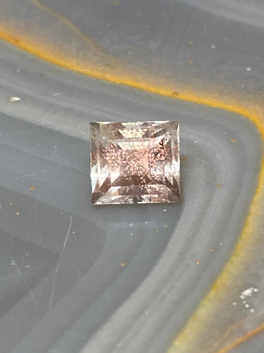 Oregon Sunstone Faceted Gemstone, Square Cut, Clear/Yellow with Schiller, 1.1 Carat, 5.5 MM