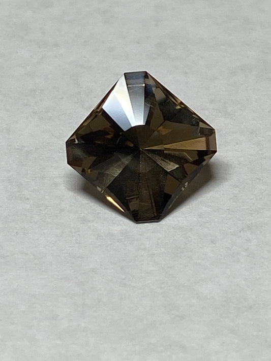 Smokey Quartz, Facated Gemstone, Cut Corner Square, 9.4 MM, 3.2 Carat