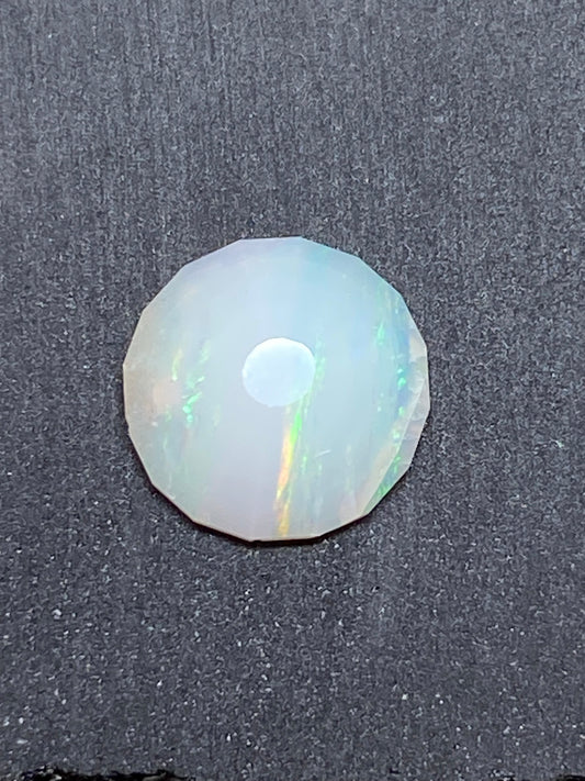 White Opal Faceted Cabochon with Ribbons of Fire, 1 Carat, 8.3mm