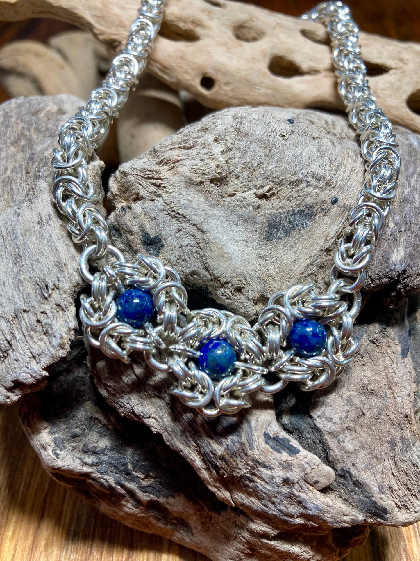 Sterling Silver and Lapis Lazuli Necklace 18.5 Inches