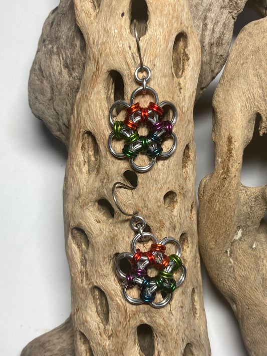Rainbow Flower Dangle Earrings