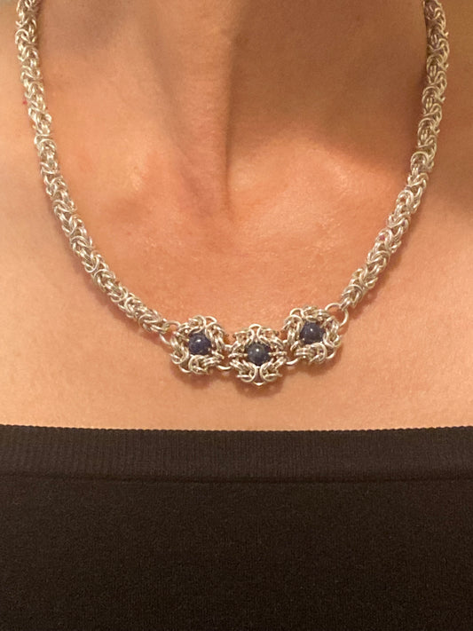 Sterling Silver and Lapis Lazuli Necklace 18.5 Inches